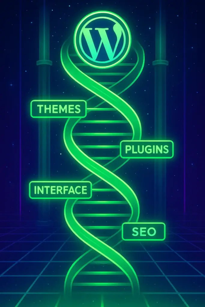 Hélice ADN WordPress en néon